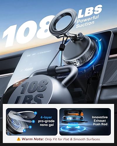 Miniatura 3 de Soporte de teléfono para automóvil Magsafe [108+LBS de succión más fuerte y 3000gf magnético] Soporte magnético de vacío para tu automóvil Soporte