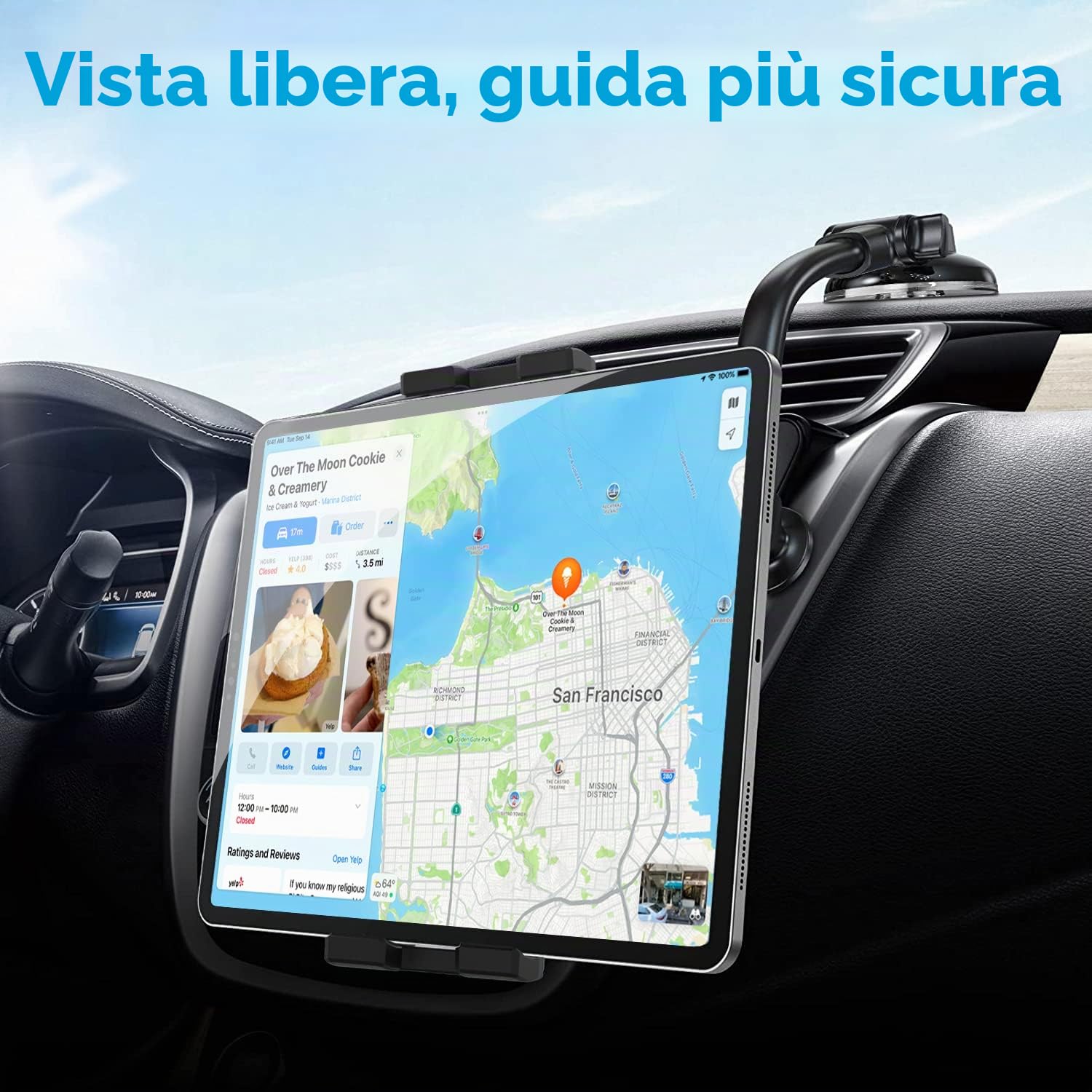 Porta Tablet Auto Forte Ventosa, Supporto Tablet Auto Cruscotto Parabrezza | Braccio Collo Oca da 34 cm - Supporto Macchina Anteriore per iPad Pro Air Mini, Galaxy Tab, Telefono, 4-13"