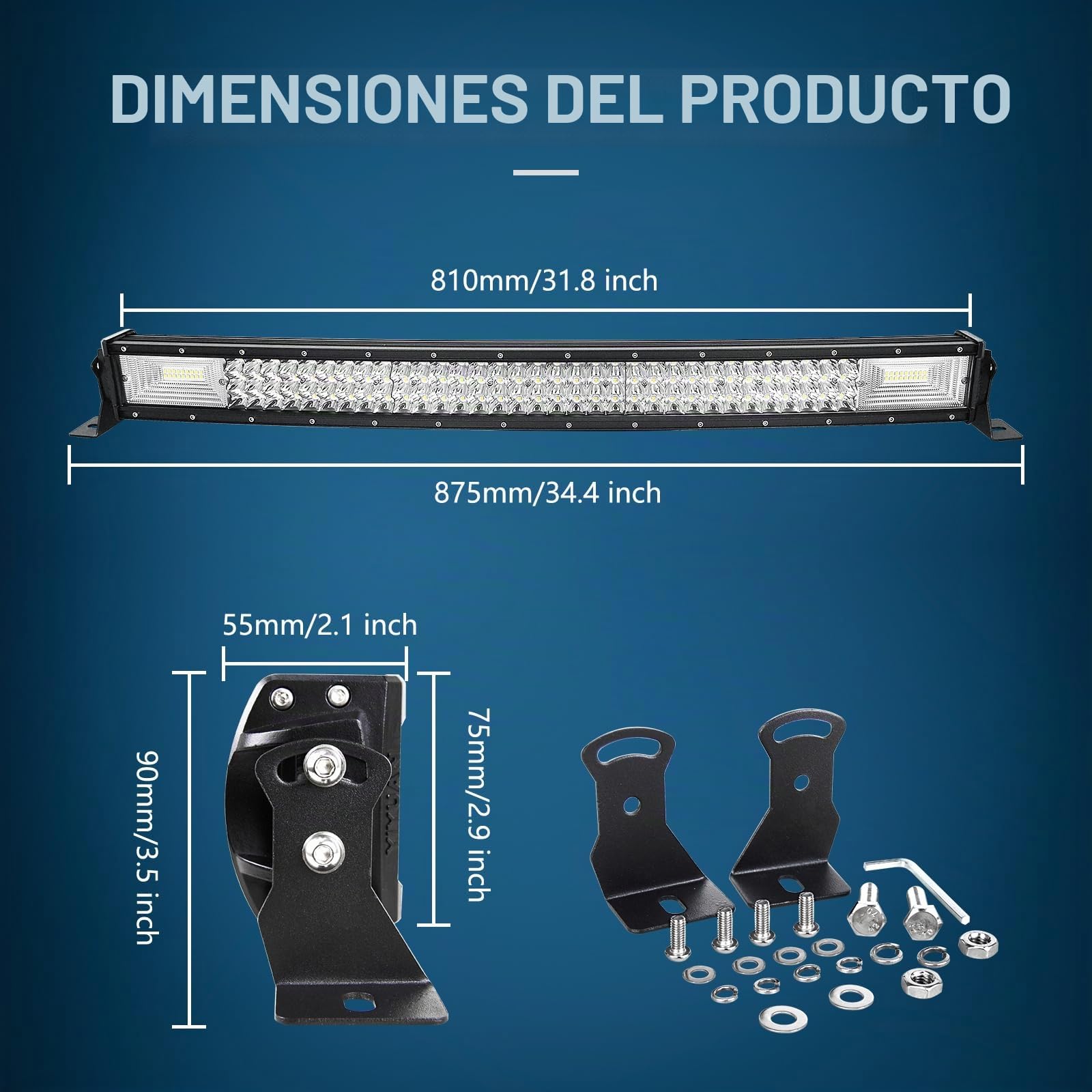 AUXTINGS 82cm 405W Barra LED Curvada Offroad Barra de luz LED con cableado DT 12V 24V Combo Beam Spot y Flood LED Luces de Trabajo para Tractor Coche Camión Barco 4x4 ATV,Impermeable