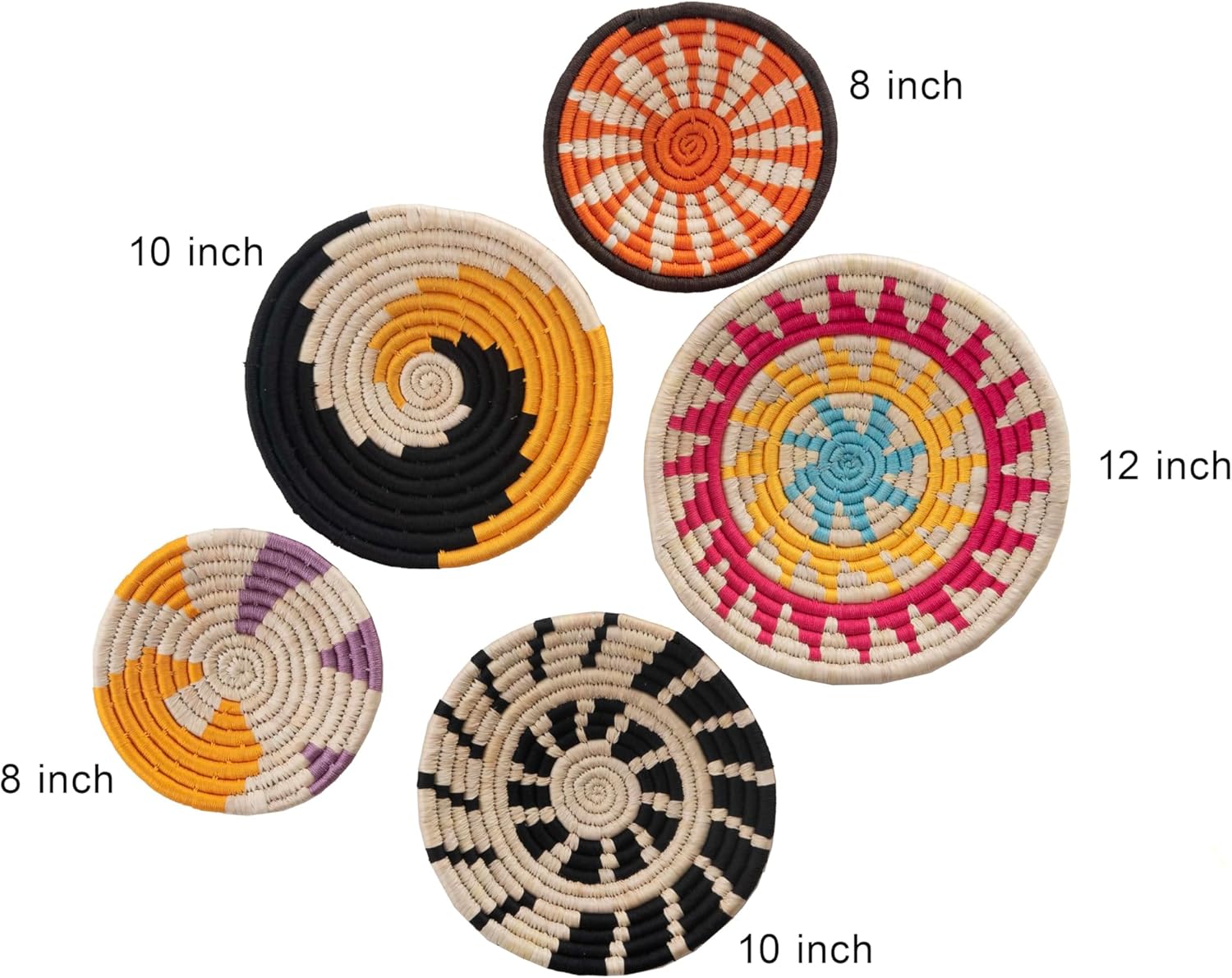 Handcrafted Wall Decor Plates, Home Decor for Living Room, Sabai Grass Handwoven Baskets, Wall Art Decoration, Set of 5