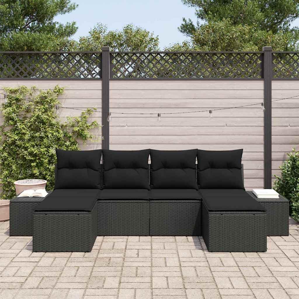 Salon de Jardin 6 Places en Résine Tressée Ensemble de Canapé Modulable avec Coussins Moelleux Mobilier d'Extérieur pour Terrasse et Balcon Cadre en Acier Noir