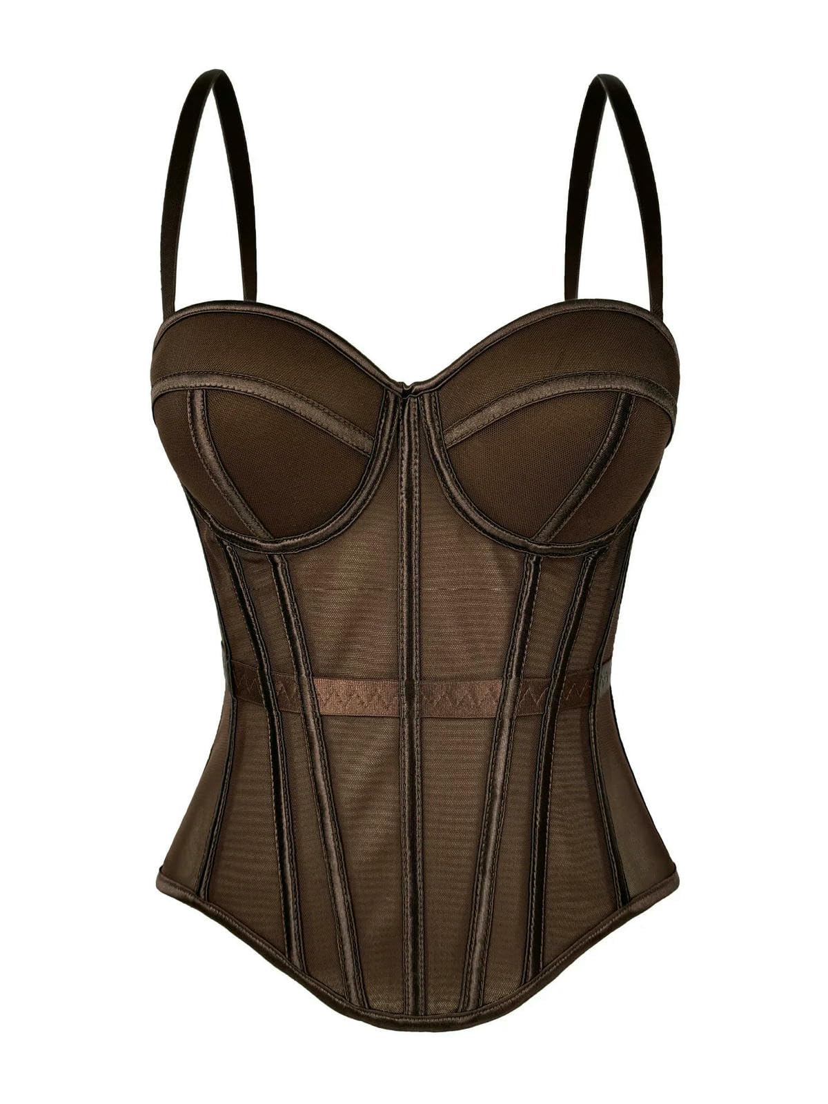 Ceinture Amincissing Femme Seksowny koronkowy gorset damski kwiatowy Lady Gorset Dziewczyny Cienkie sukienki Wieczorowe Uprawa Impreza Body Shaper Top-Base ciemnobrązowy-42
