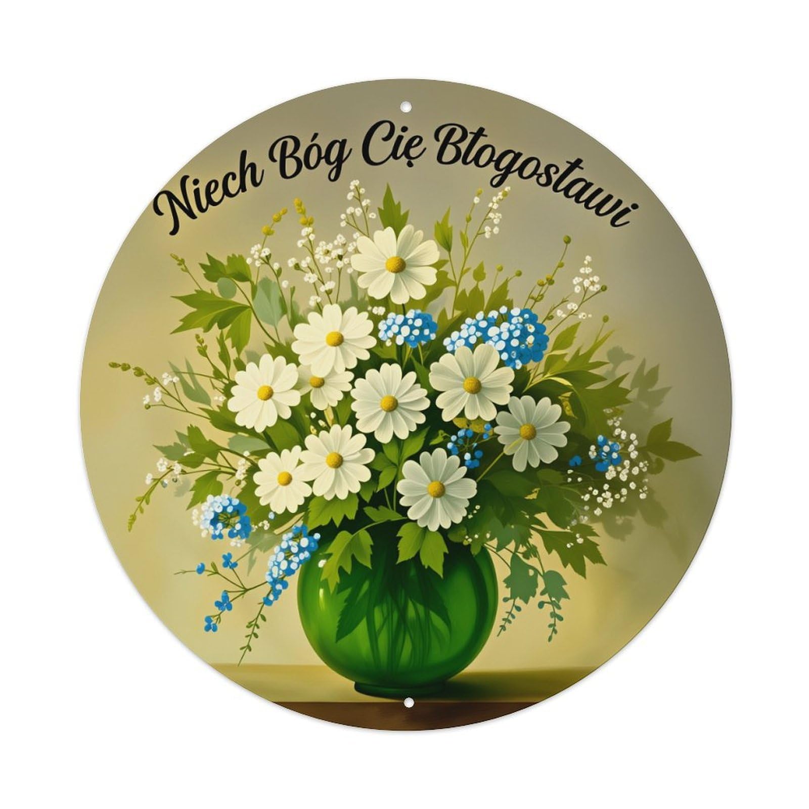 Floral Arrangement In Green Vase Round Tin Sign Vintage Style Metal Sign Home Bar Garden Wall Plaque Decor Metal Poster 8x8 Inch