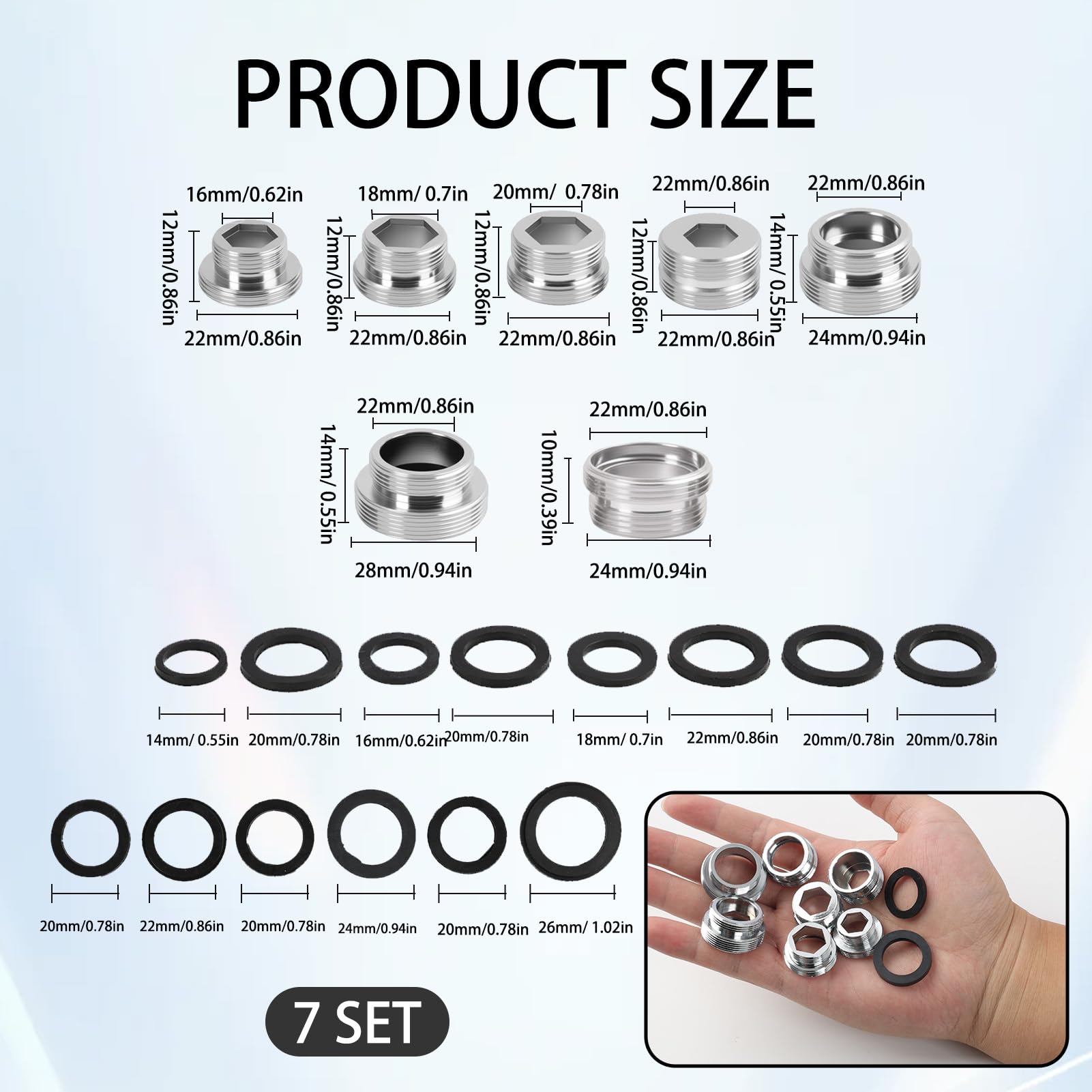 Set Di Adattatori Per Rubinetti Da 7 Pezzi, Adattatore Per Rubinetto Da Cucina Con Filettatura Esterna Per Rubinetto Da 16 28 Mm 99131676