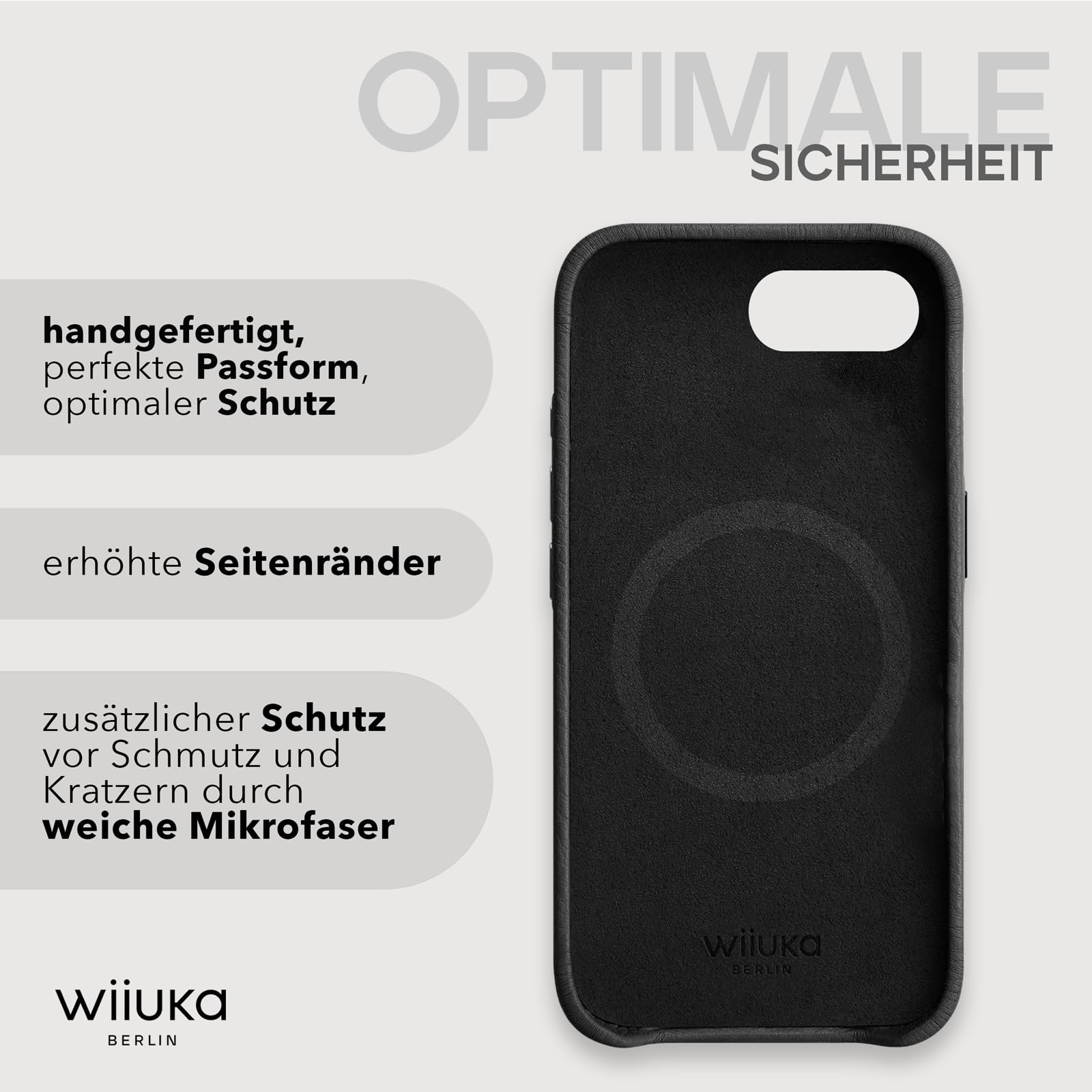 WIIUKA Funda para iPhone 17e / 16e, piel de Alemania, funda de piel extrafina, funda para teléfono móvil, funda de piel de alta calidad, color negro