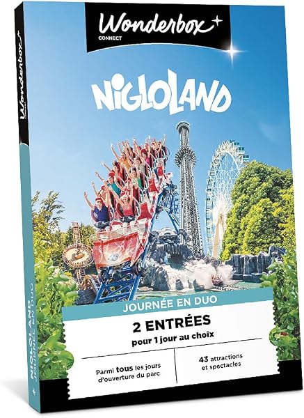 Wonderbox Connect - Coffret Cadeau - Nigloland - 2 entrées pour 1 Jour au Choix - Plus de 40 Attractions et Spectacles - Parc à thème - Validité 27 Mois - 1