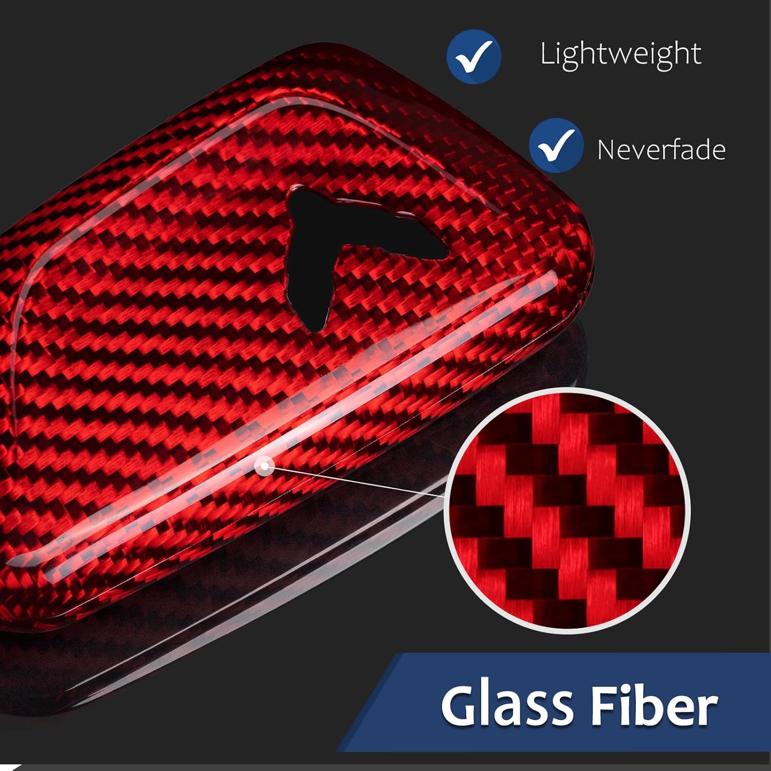 T-carbon Key Fob Case Cover Compatible with Corvette C8 with Upgraded Keychain Lanyard Real Glass Fiber Key Fob Protector Compatible with c8 Corvette Z51 Z06 2020-2026 Smart Key Accessories(Red)