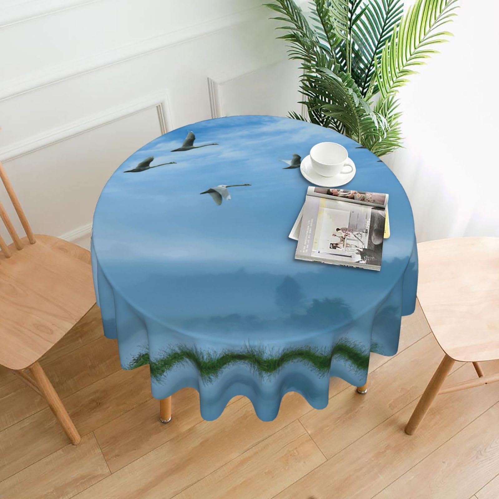 Zcmkjlg Birds Flying Away Over Sky Print Quick Ship Round Tablecloth 60in Polyester Washable Cover for Dining Room