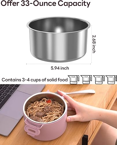 Miniatura 4 de Recipiente de alimentos de acero inoxidable, contenedor de almacenamiento de alimentos redondo portátil para almuerzo, preparación de comidas, sopa
