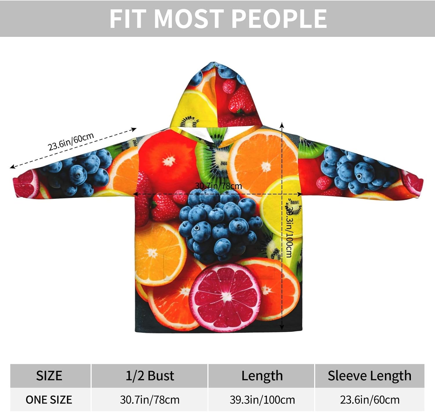 Fruit Rainbowprint Oversized Hoodie Blanket, Super Soft Warm Comfortable Hoodie, Wearable Blanket Adult