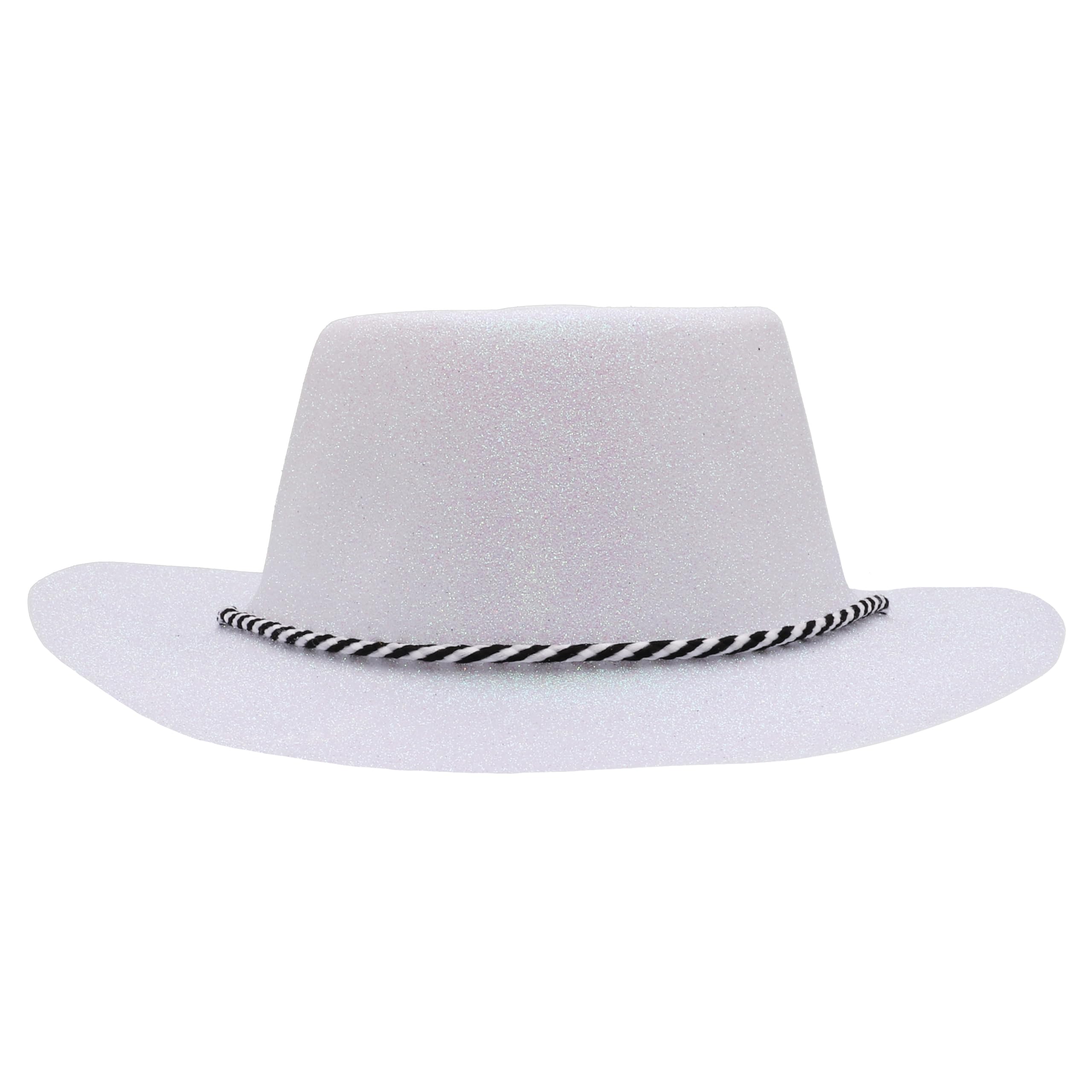 Toyland® Pack of 3-34cm (13") White Glitter Cowboy Hats - Festivals, Concerts, Fancy Dress & Hen Do Accessories - Image 4