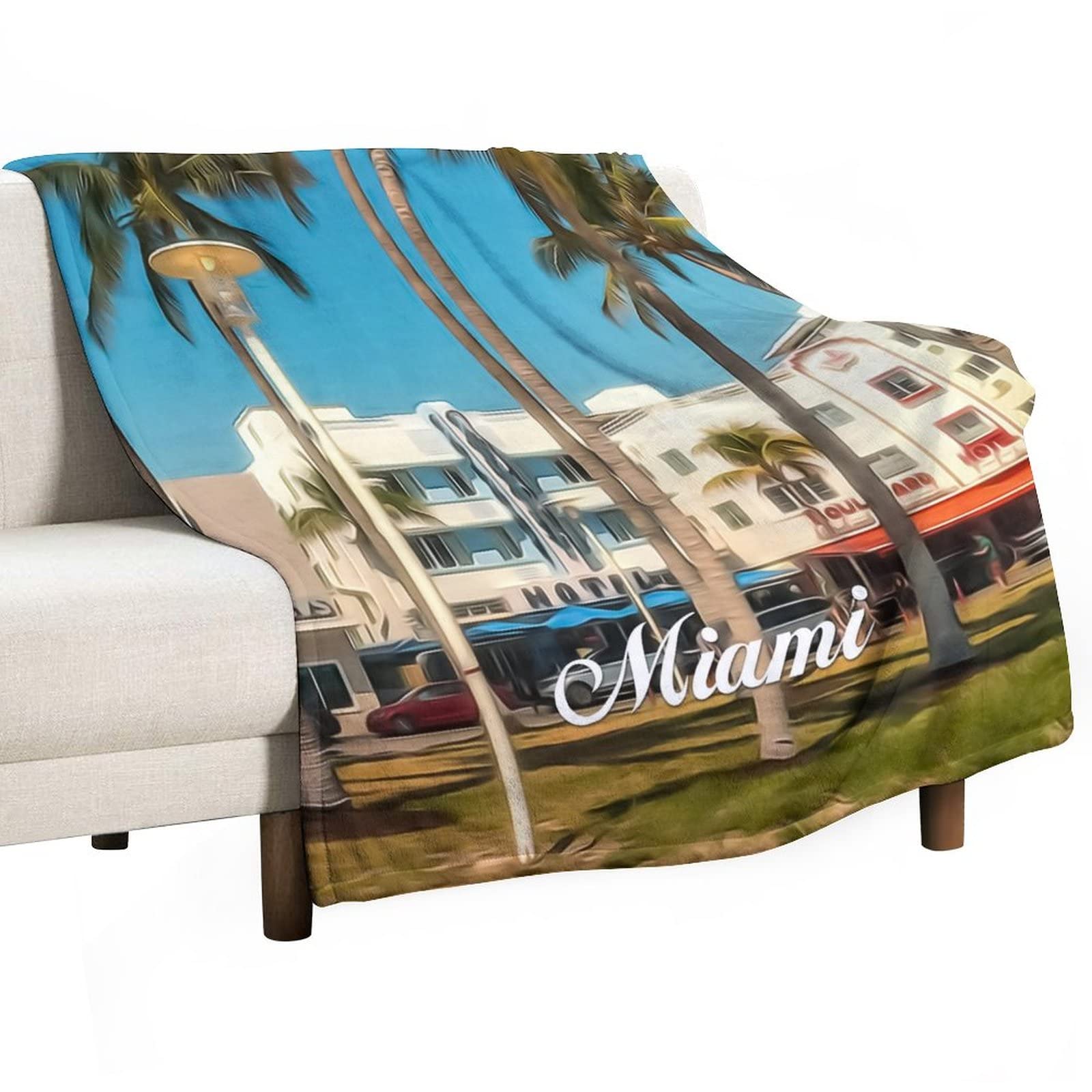 Couverture duveteuse motif scène de Miami City 130x150