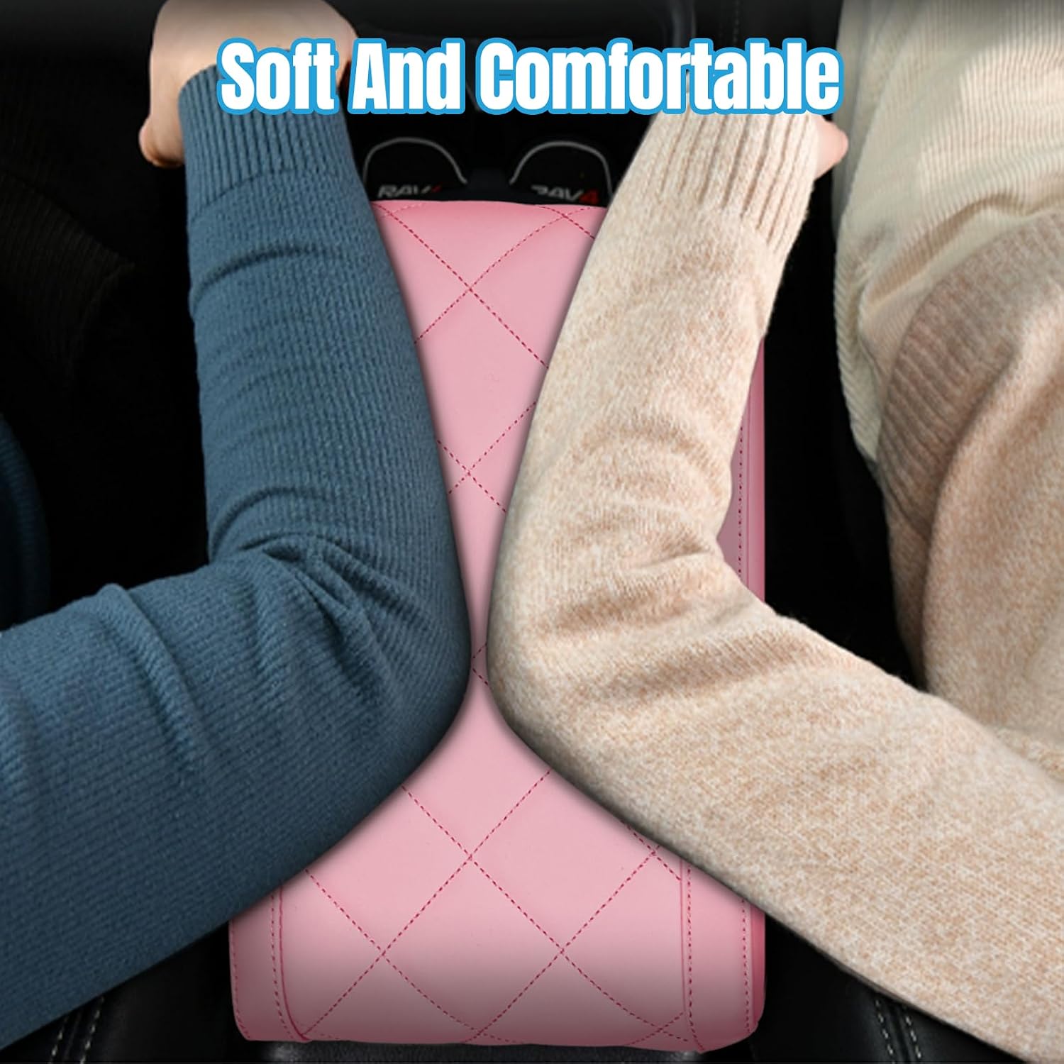 Hovom Car Center Console Armrest Pillow, 12.6"×7.87"×1.97" Leather Arm Rest Cover for Cars, Soft Comfortable Auto Armrest Cushion Pad, Vehicle Middle Console Cover, Car Accessories (Pink)
