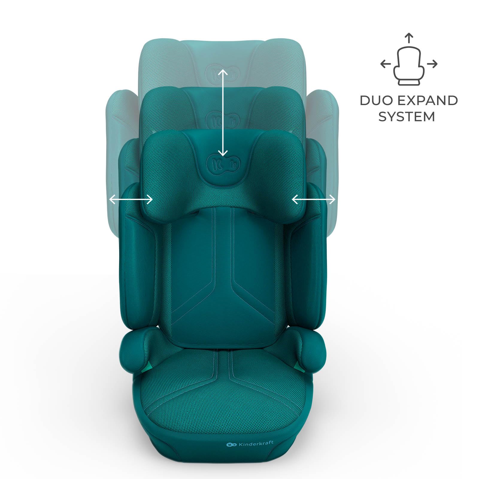 Kinderkraft XPAND 2 PRO siège-auto i-Size 100–150 cm, installation ISOFIX ou ceinture, réglable en hauteur et en largeur DUO EXPAND, appui-tête H-GUARD+ avec mousse à mémoire de forme, pliable, Vert