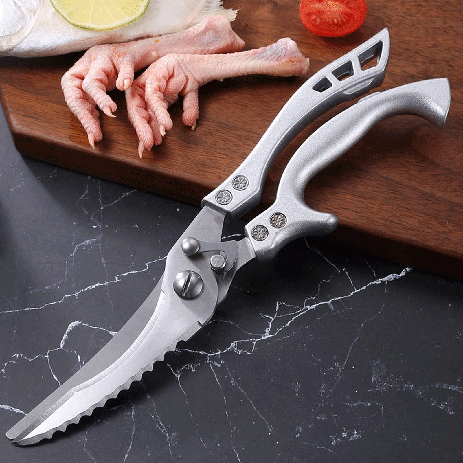 Tijeras de cocina de acero inoxidable, potentes tijeras multifuncionales para huesos de pollo, tijeras afiladas para alimentos para el hogar, aluminio H