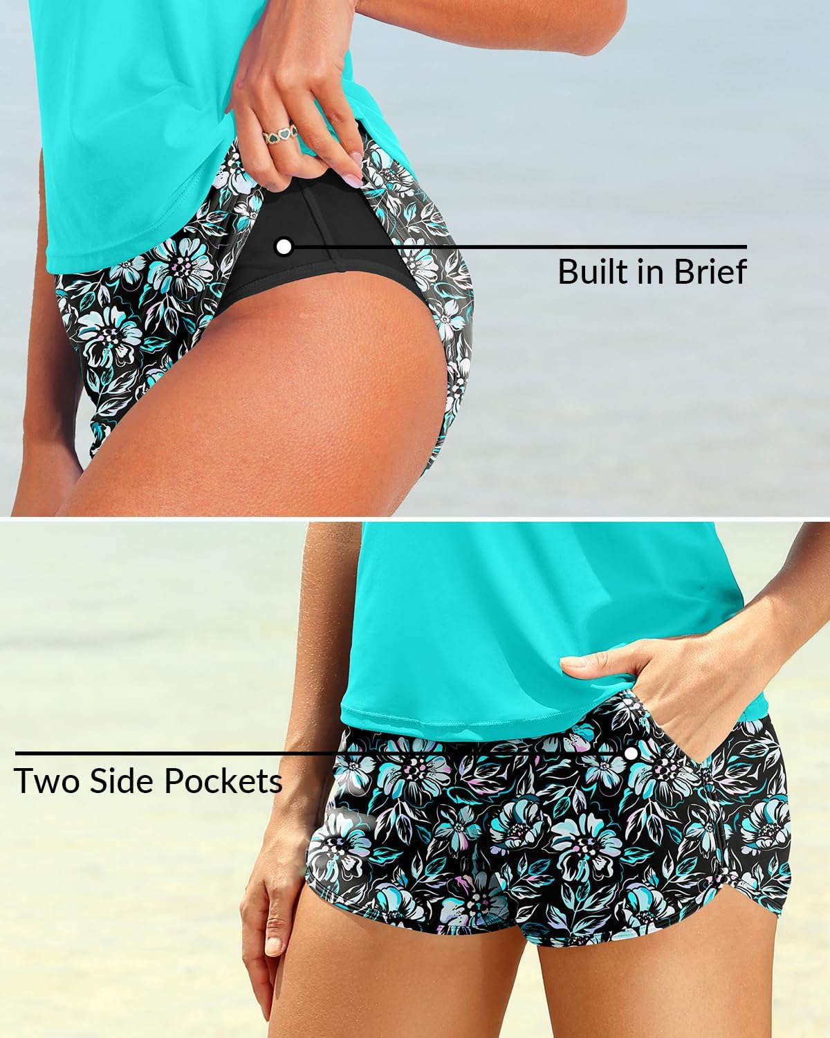 Talisea Women 2 Piece Tankini Swimsuit with Pockets Boy Shorts Modest Bathing Suit Tummy Control Tank Top