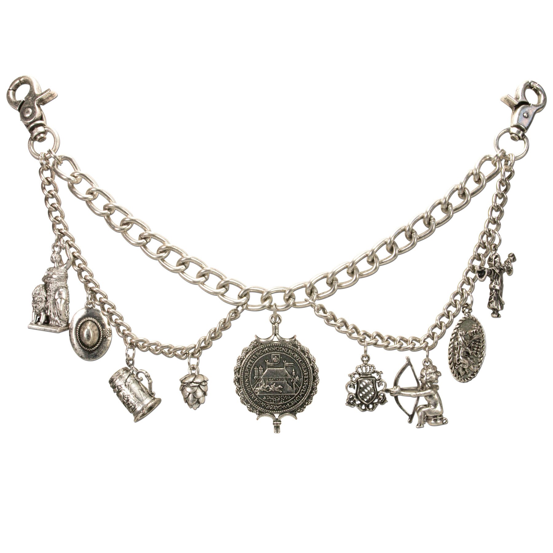 Trachten Charivari Herren Charivari Kette Schmuck Lederhosen Anhänger Accessoires Silber Münzen Jagd Bayern
