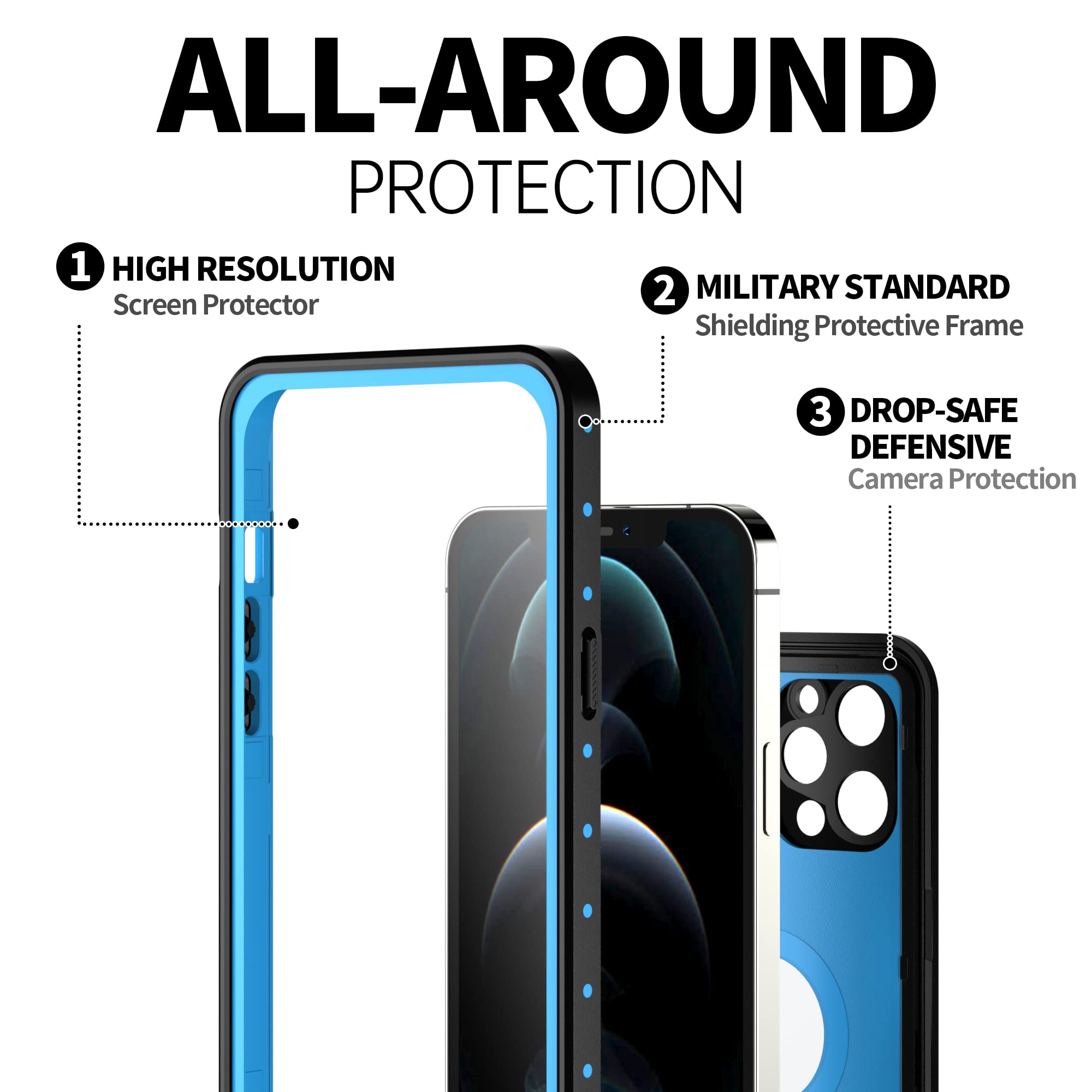BEASTEK Funda impermeable para Apple iPhone 12 Pro Max, serie NRE, a prueba de golpes, a prueba de polvo bajo el agua certificado IP68, con protector de pantalla integrado, 6.7 pulgadas (azul)