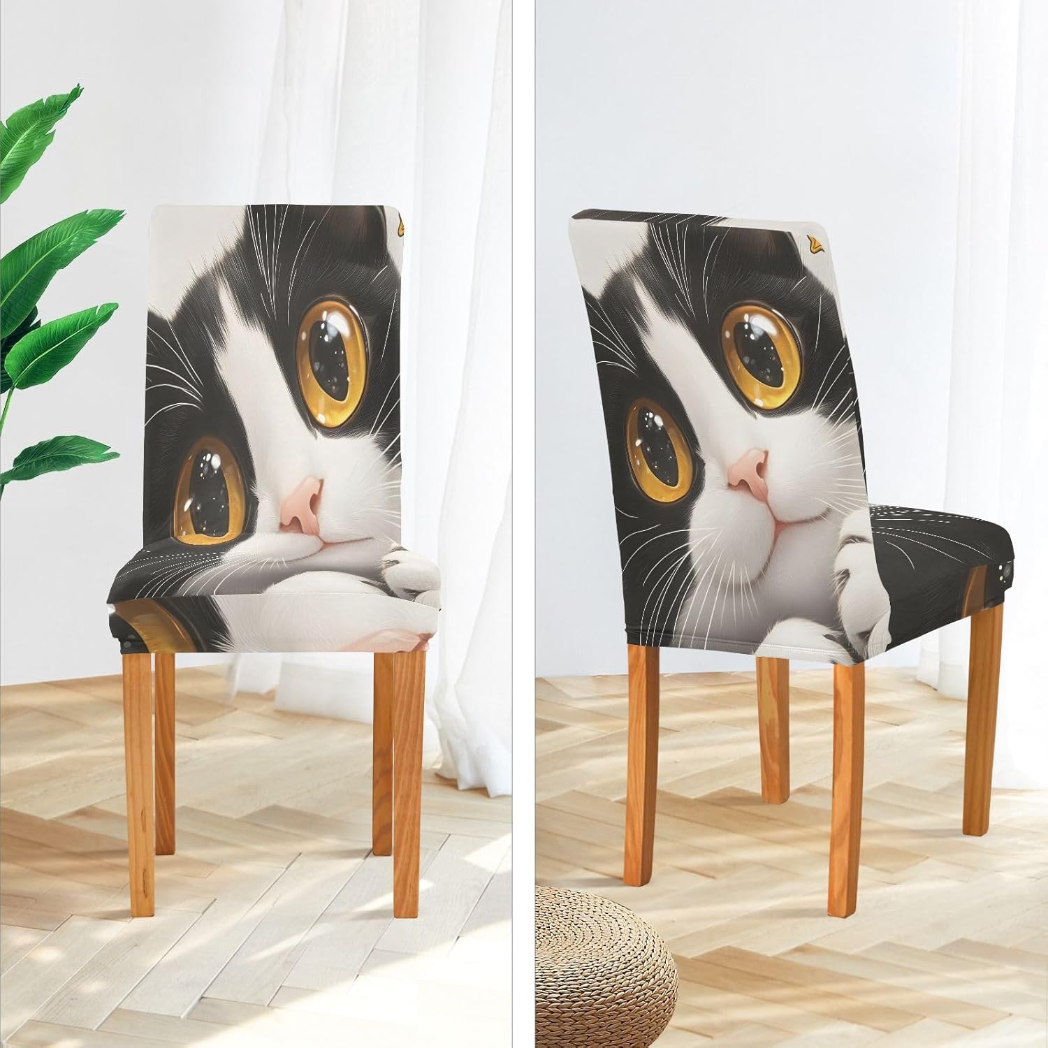 ALAZA Chair Covers for Dining Room, Cat with Brown Pupils Stretch Chair Cover Sets Chair Protector Removable Washable for Ktichen Restaurant Hotel