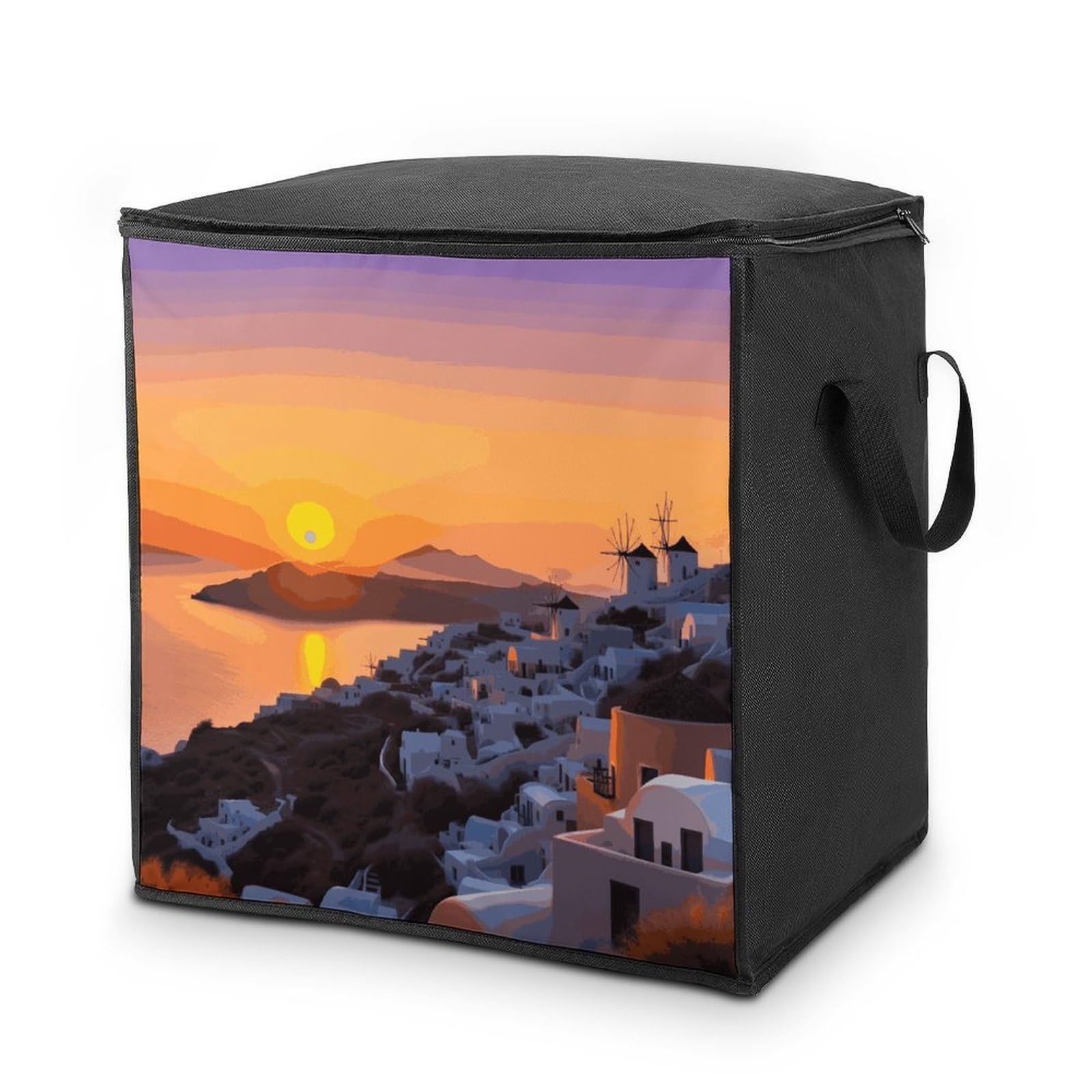 Fekiloot Style Greece Island Sunset Landscape Storage Bags With Reinforced Handles,Moving Bag With Zipper,Closet Organizers,Compression Packing Cubes