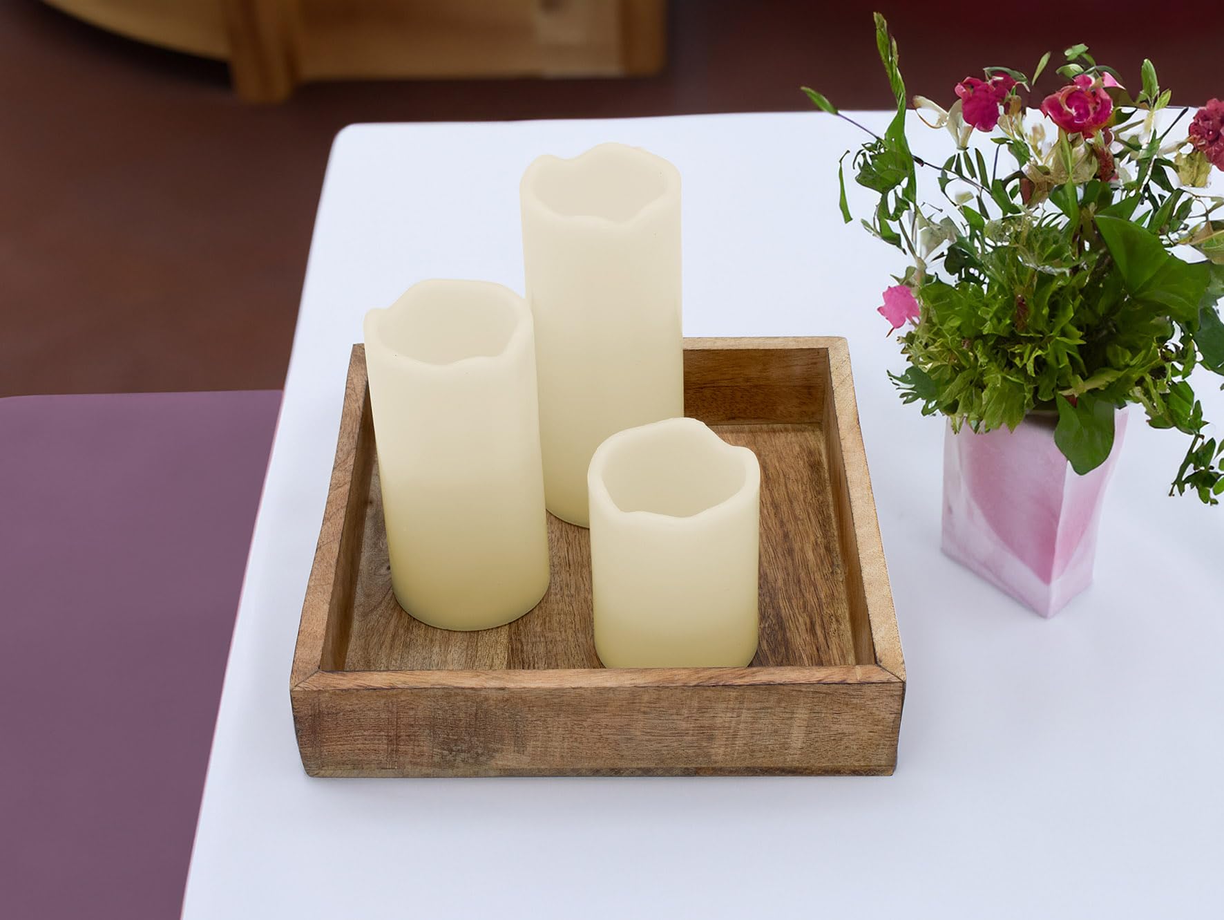 Bandeja Cuadrada de Mango para Servir - 25 cm - Cuenco Decorativo de Madera Rectangular - Bandeja para Velas