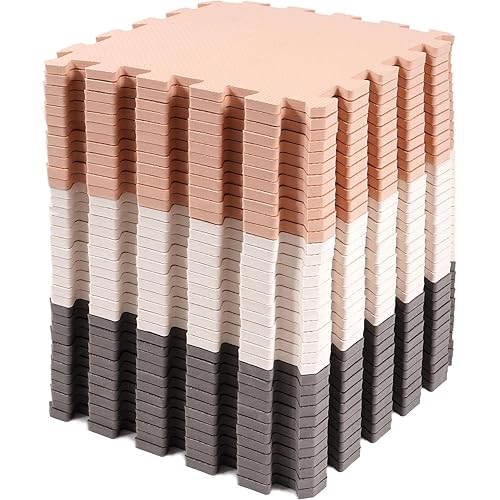 BalanceFrom 36 Piece Kids Puzzle Play Mat, Foam Floor Tiles, Pink/Purple/Beige