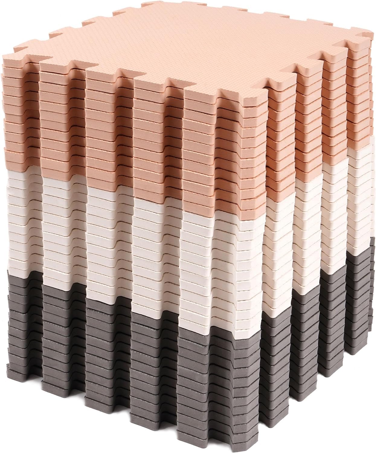 BalanceFrom Puzzle Play Mat, Interlocking Foam Floor Tiles - Playroom Tile Flooring Mats for Indoor and Outdoor Playpen and Playground, Cream/Gray/Beige, 36-Pc