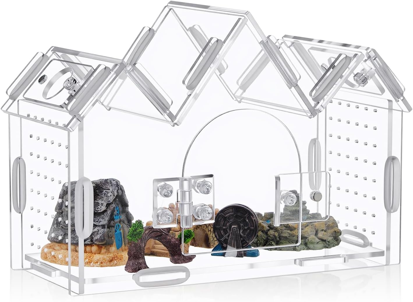 Weysat Jumping Spider Enclosure 11.2" x 4.7" x 8" Acrylic Tarantula Enclosure Castle Style Insect Terrarium with Magnetic Door Transparent Terrarium for Reptiles, Amphibians and Spiders
