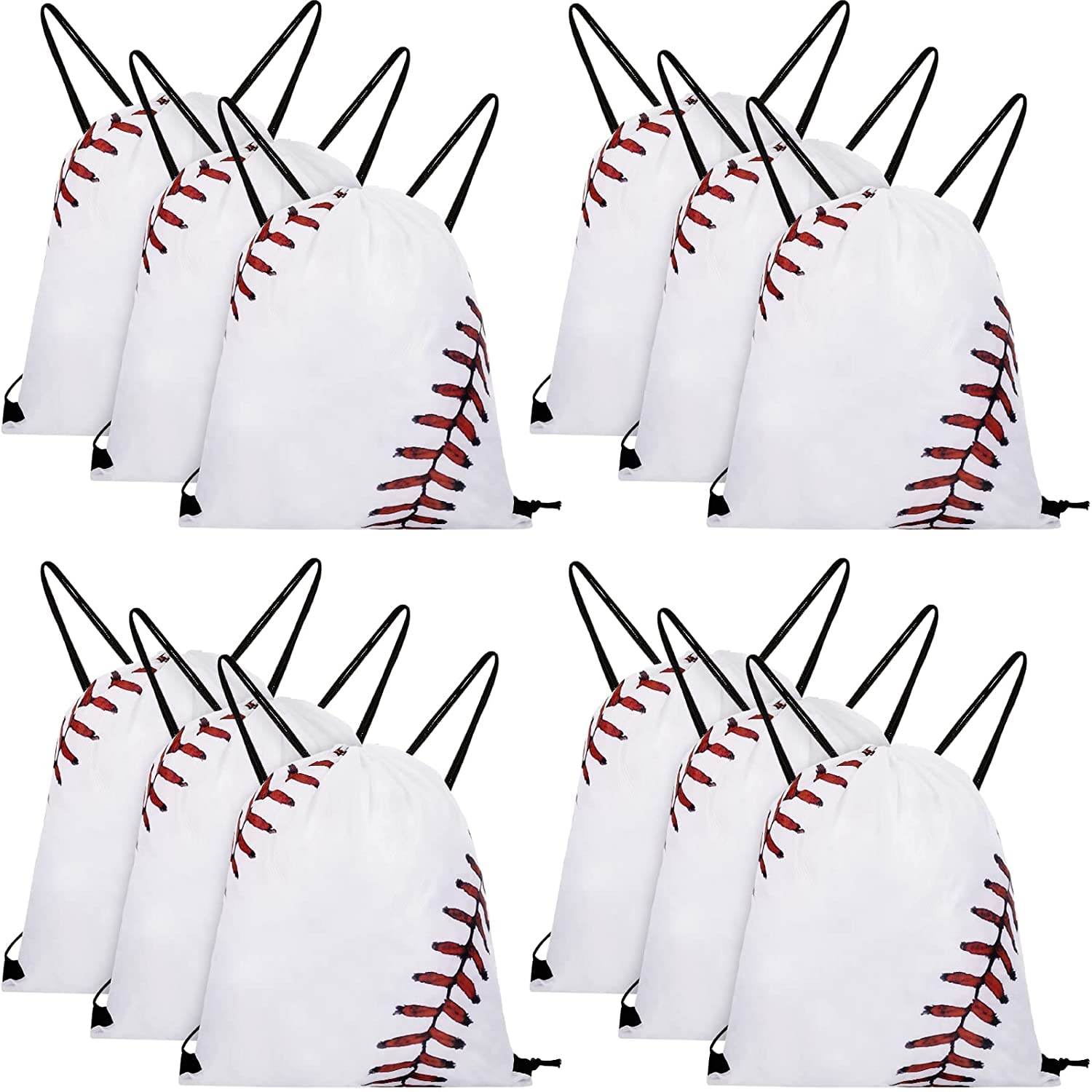 SYOSIDrawstring Backpack, Baseball Drawstring Bag, Baseball Drawstring Party Favor Bags, for Your Gym Class and Sports Teams 12 Pieces (White)