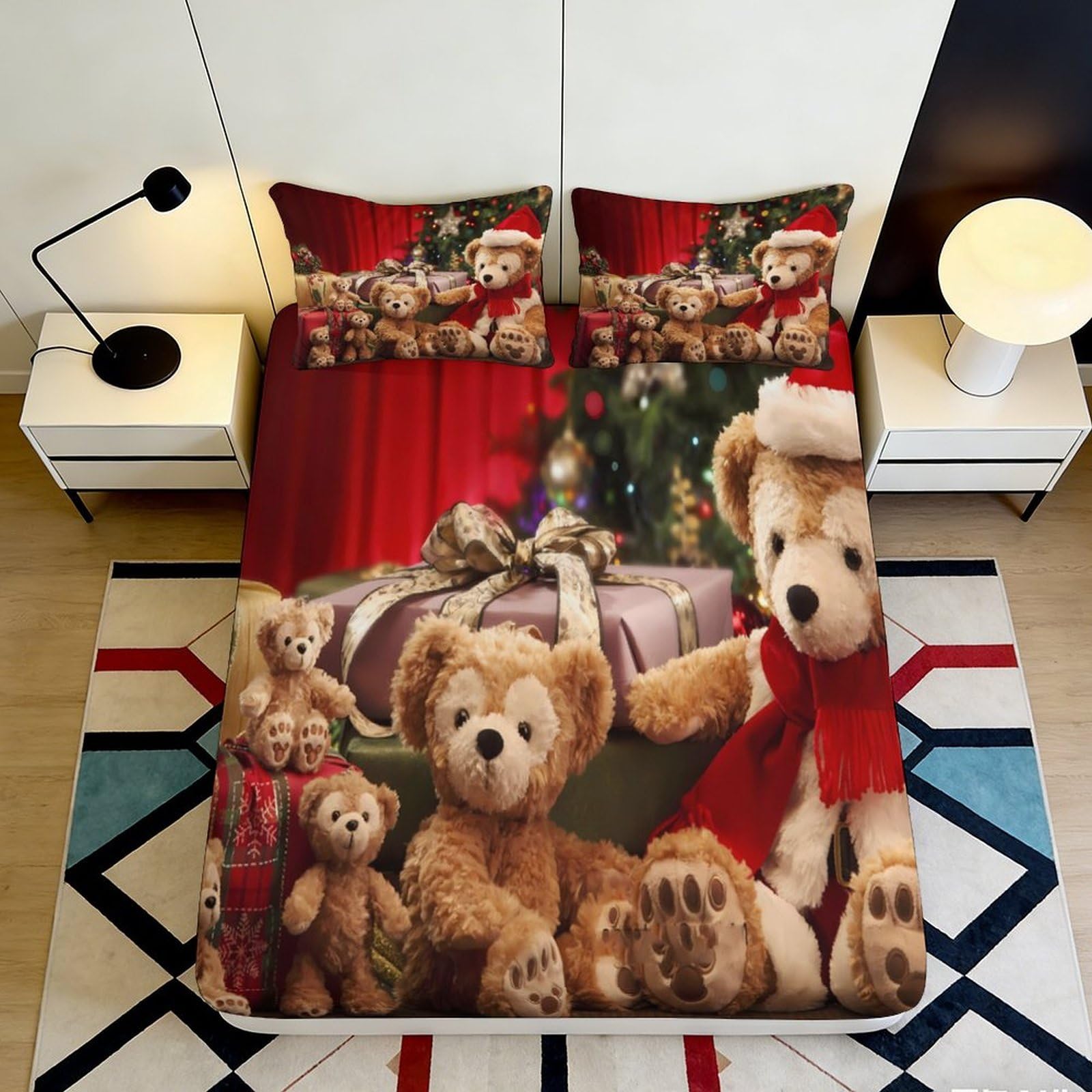 Pnayamiorkfel Style-10 3D Printed Christmas Teddy Bear Fitted Sheet Microfiber Soft Bed Cover For Bedroom Guest Room Decor Protection 90X200x25cm
