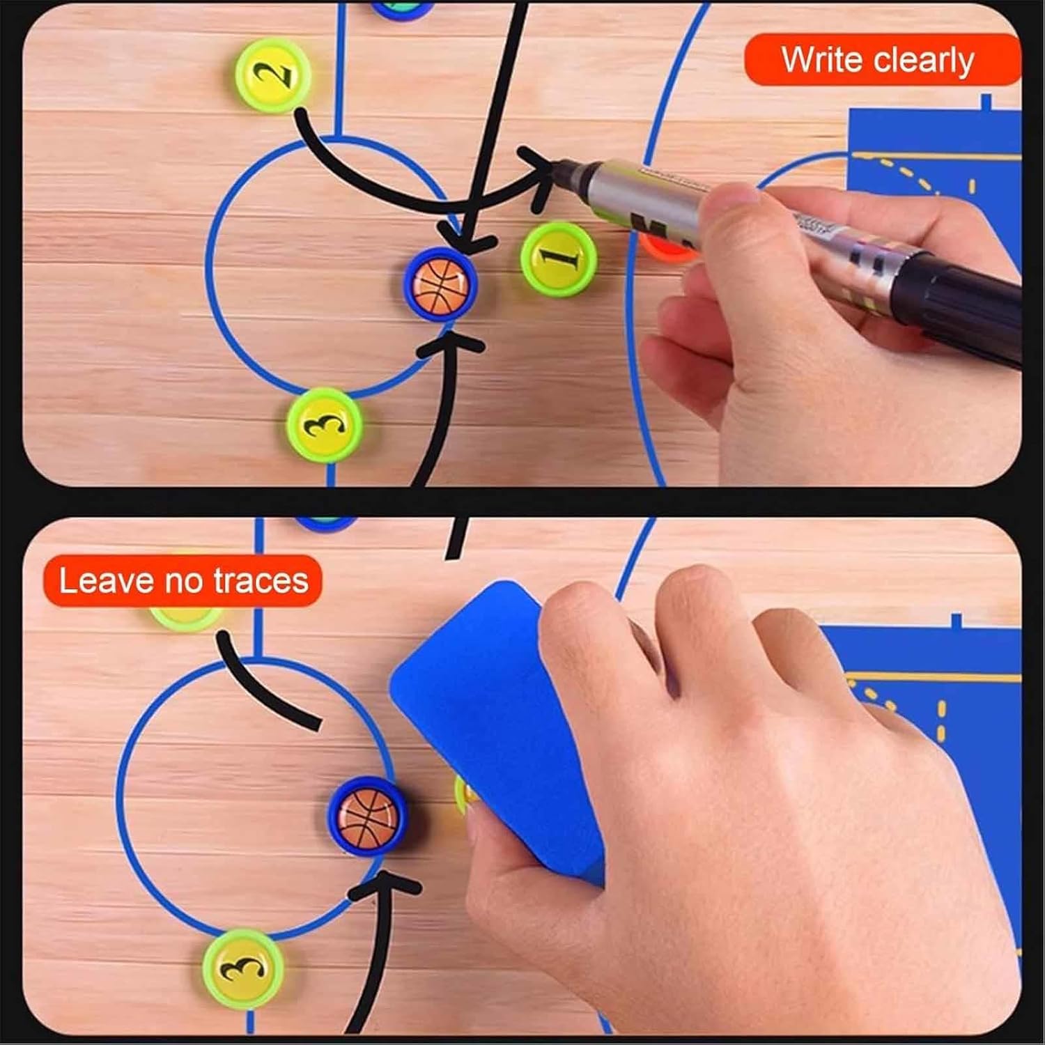 Magnetic Basketball Coaching Board 61.5x46cm, Double-Sided Dry Erase Clipboard with Tripod & Special Pen, Height Adjustable Tactics Whiteboard for Training & Strategy