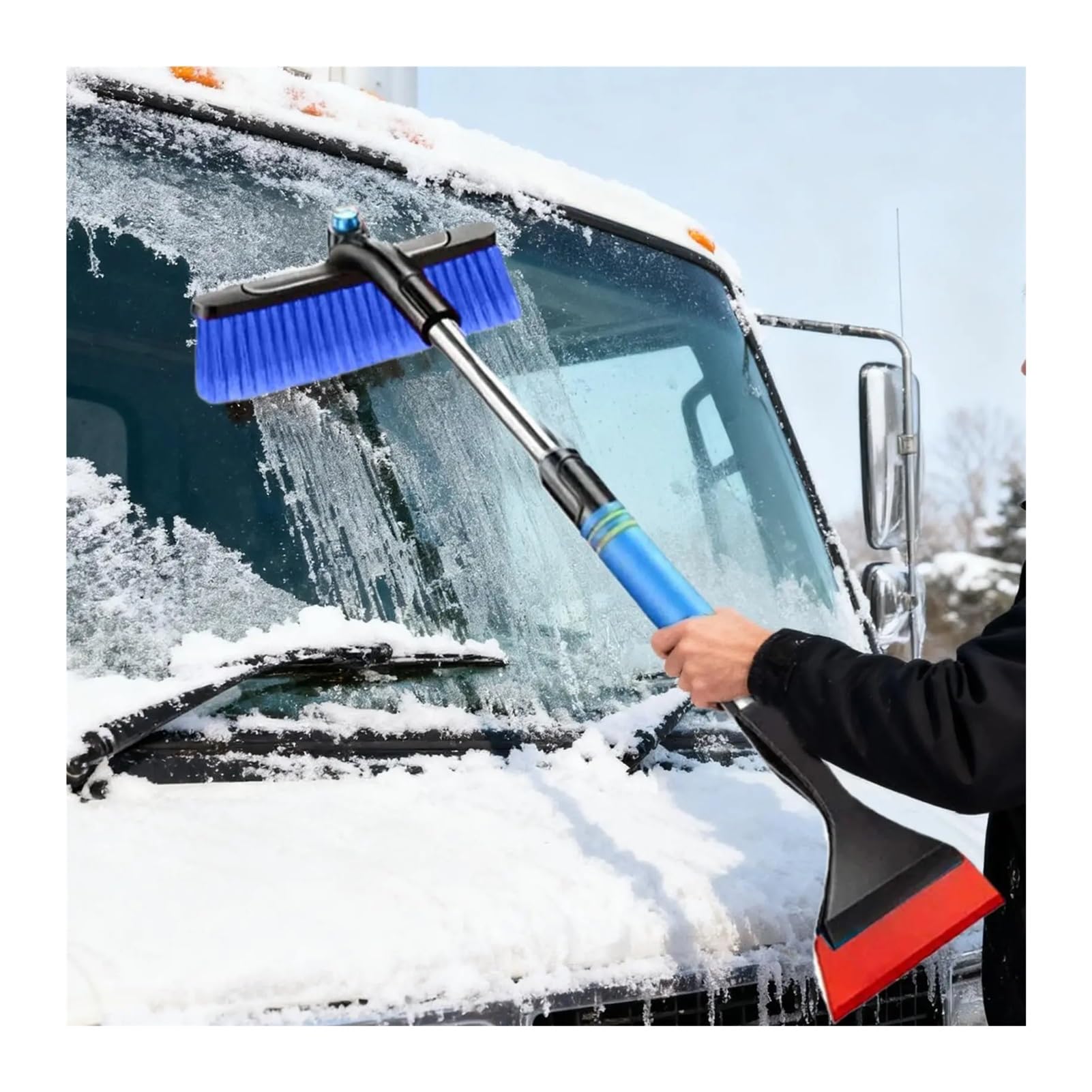 Spazzola telescopica for neve con raschietto for ghiaccio staccabile for auto, for la pulizia della rimozione del gelo dai finestrini dei veicoli SUV, camion(Blue)