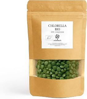 ERBOTECH, 400 Chlorella BIO Tabletten, reine Chlorella Algenkapseln in 100g Packung, reich an Eisen, Omega 3 und Vitamin B12, glutenfrei, für Vegetarier und Veganer geeignet
