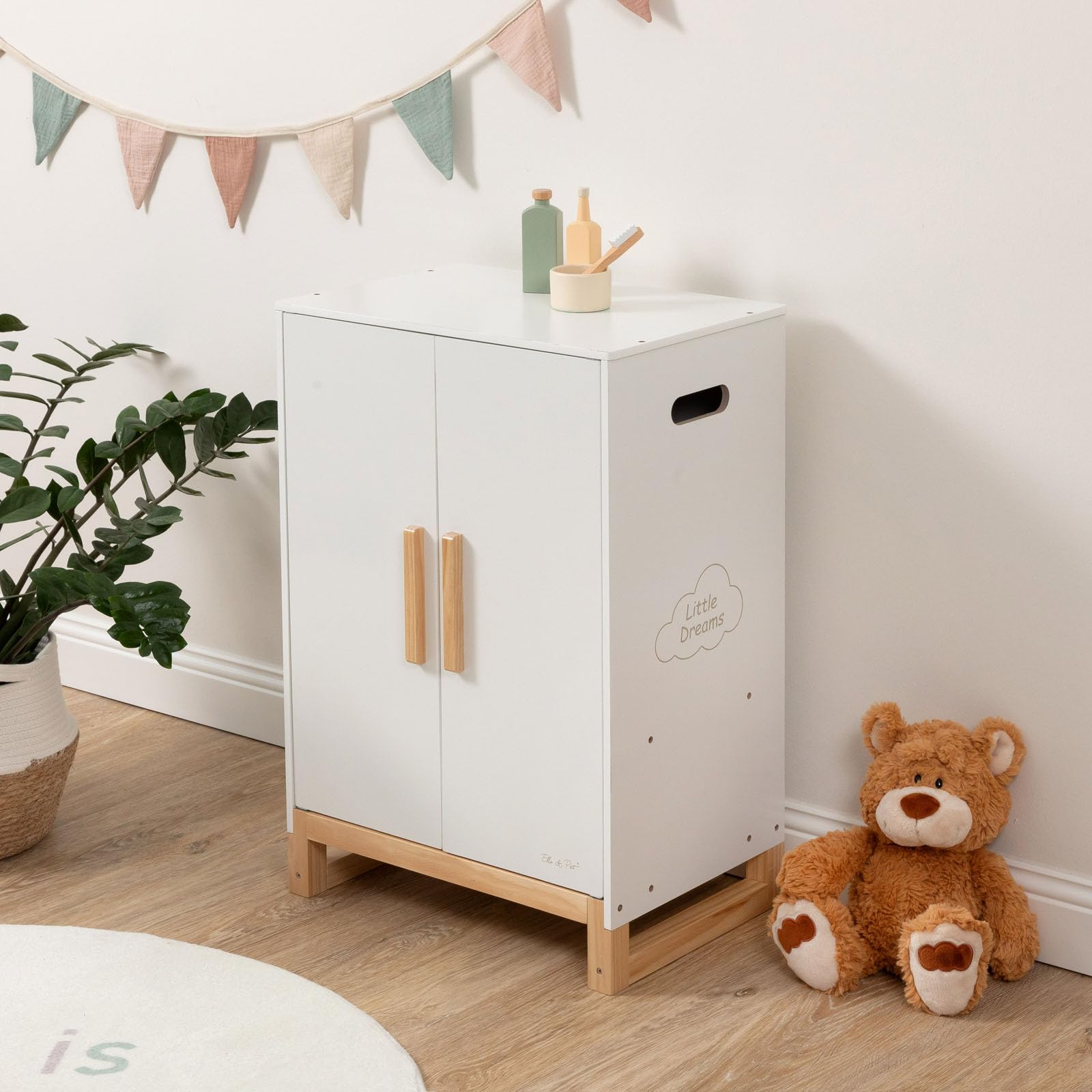 ELLA & PIET® Großer Puppenschrank Dressy aus Holz (Weiß-Schlamm)