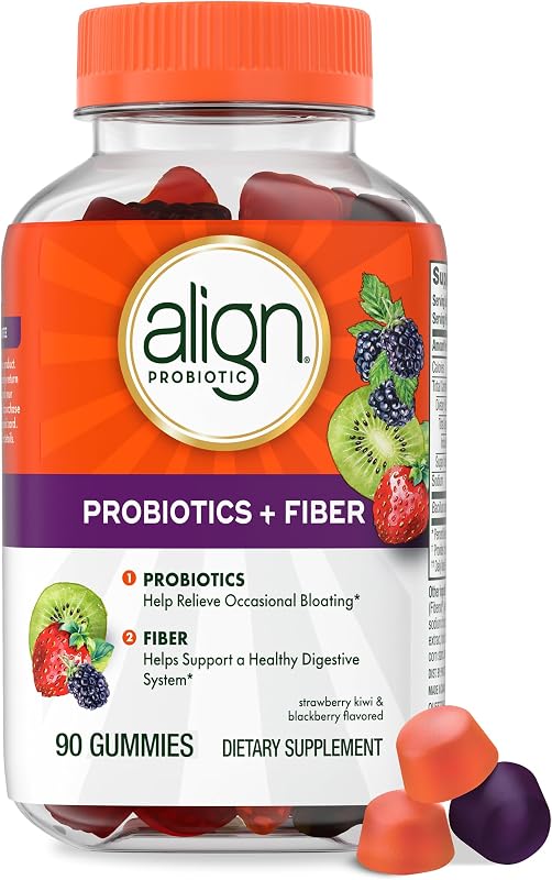 Align Probiotic, Probiotics + Fiber Gummies, Probiotics Help Relieve Occasional Bloating*, Fiber Helps Support a Healthy Digestive System*, #1 Doctor Recommended Probiotic Brand‡, 90 Gummies