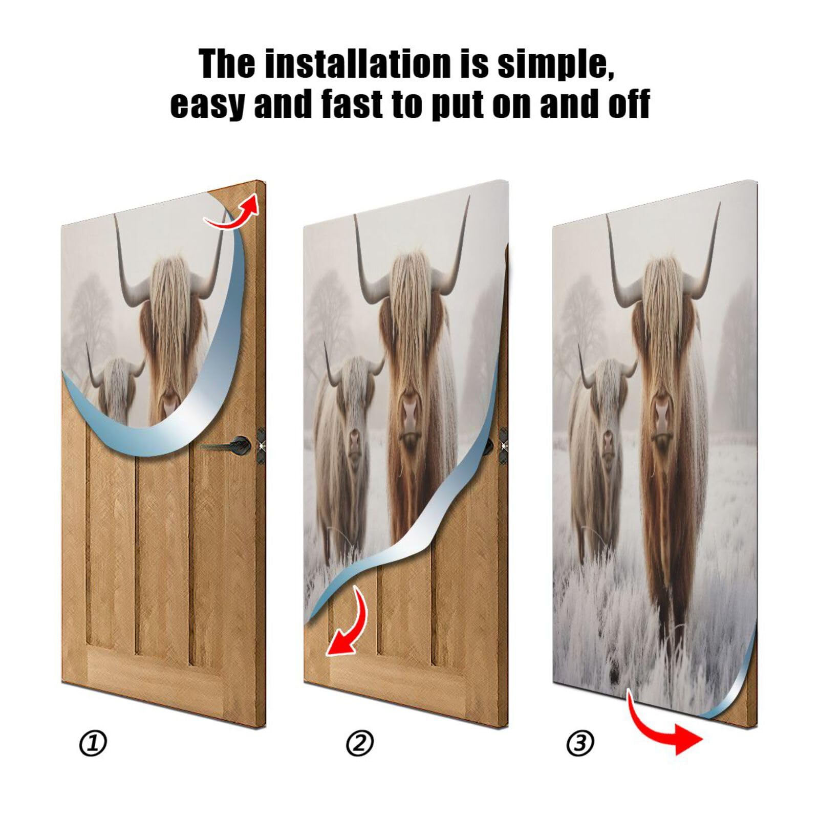 FLildon Cool Highland Cow Door Cover Decoration, Party Accessory Porch Decor for Festive Ornament Room Door Covers 32 x 79 Inch