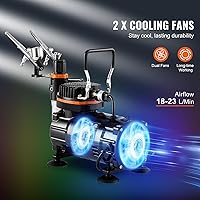 Vista 3 de Kit de aerógrafo VEVOR, juego profesional de aerógrafo con compresor de 1/5 HP y 3 aerógrafos, kit de sistema de aerógrafo con aerógrafos de acción