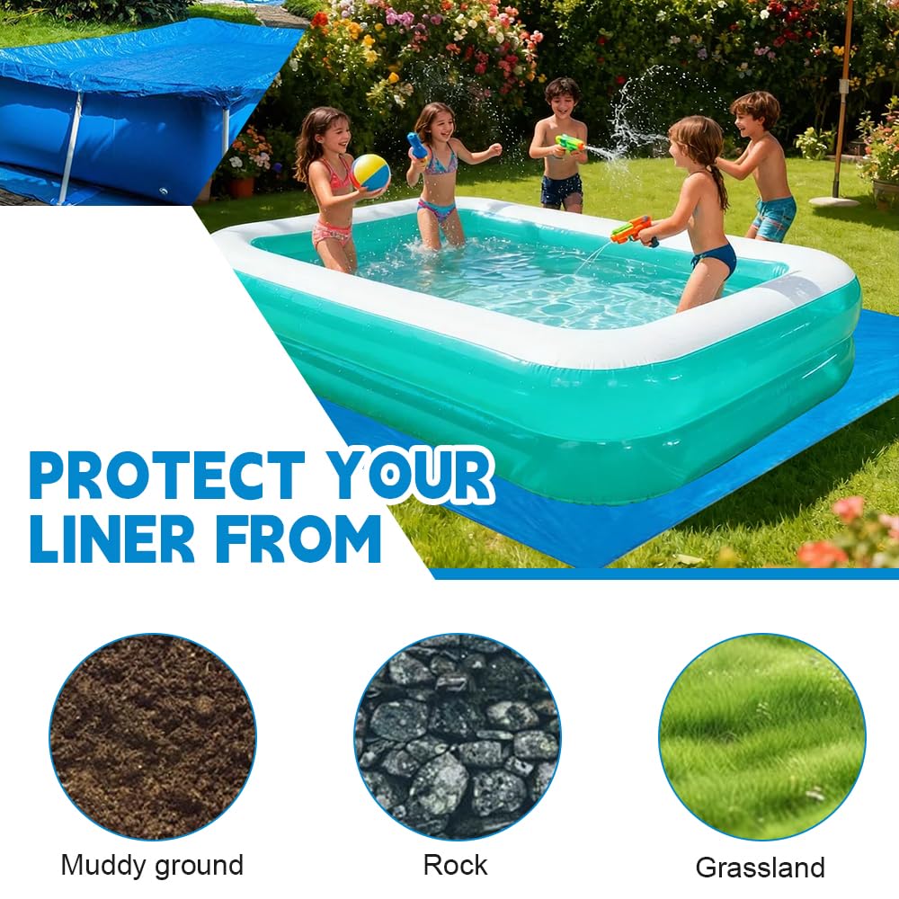 Tapis De Sol pour Piscine, 396 X 396 Cm Tapis De Sol Carré, Hors Terre Tapis De Protection Bleu Imperméable Pliable, Protecteur De Sol Piscine pour Rectangulaire & Rond Piscines
