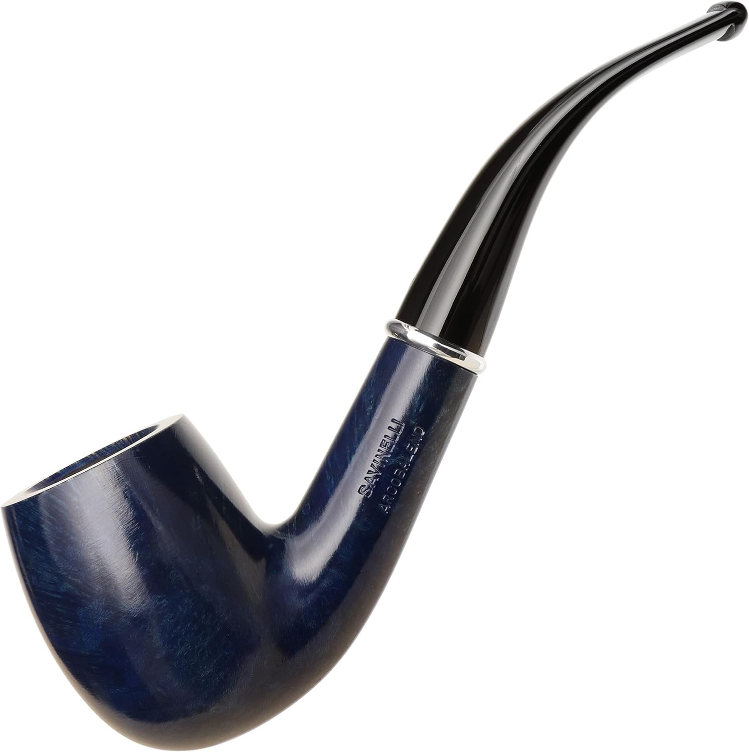 Savinelli Pipes Arcobaleno 606 KS Bent Billiard - Polished & Colorful Handmade Wood Briar Pipe From Italy, 6mm (Blue)