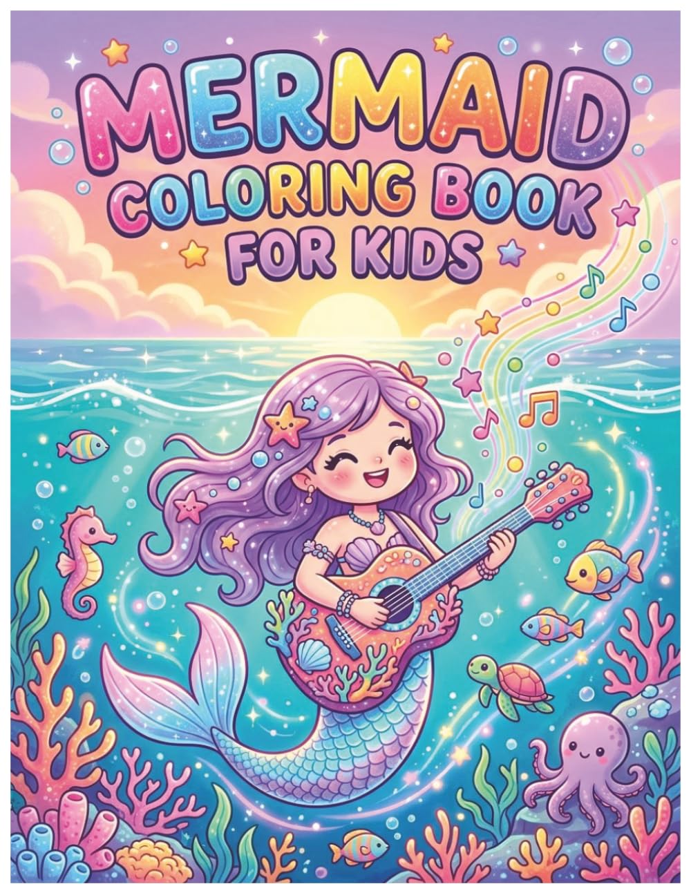 Mermaid Coloring Book for Kids: 50 Cute and Magical Mermaid Coloring Pages with Ocean Friends, Coral Reefs, Sea Creatures, and Fun Underwater Adventures for Girls and Boys Ages 4+