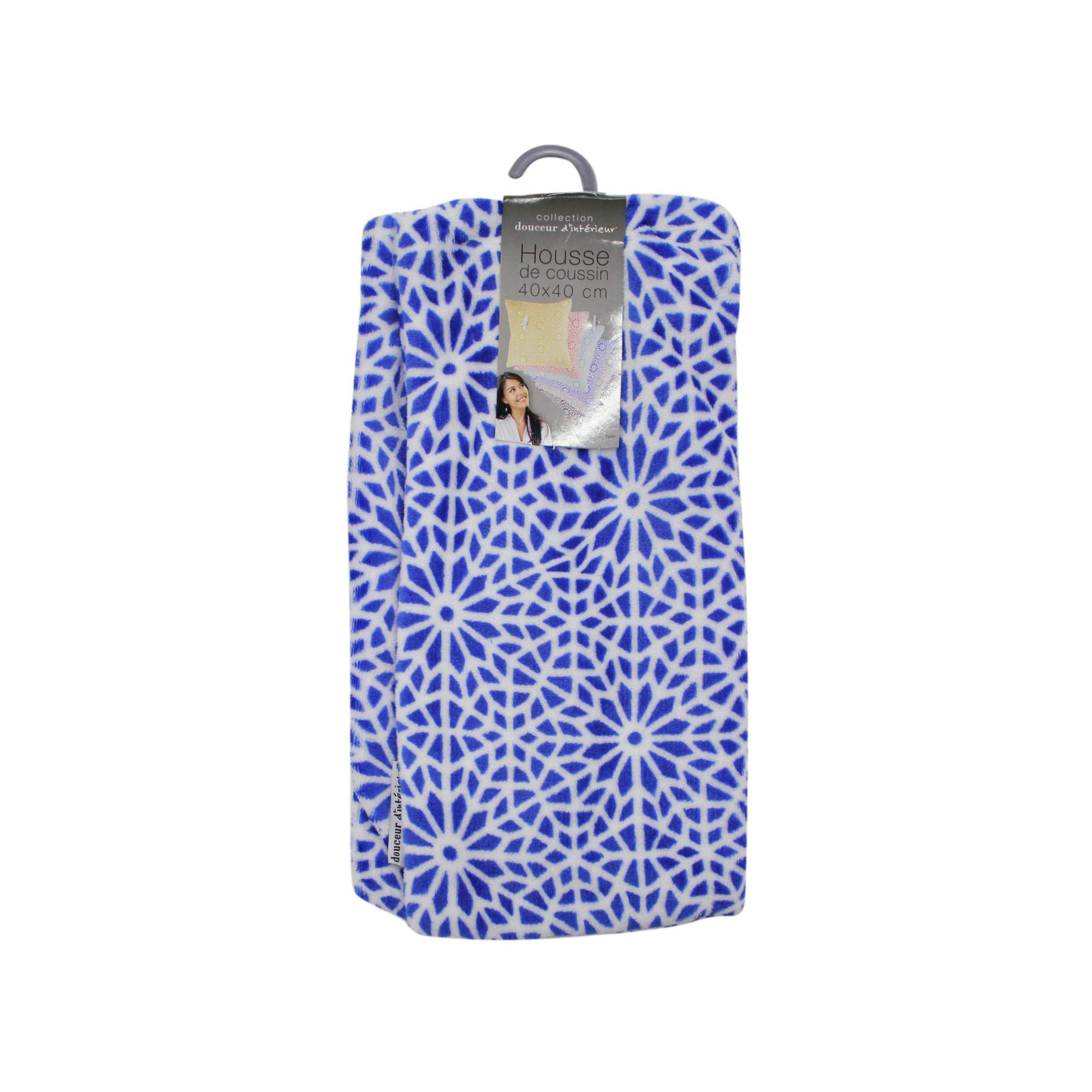 Douceur d'Intérieur Tunis Cushion Cover + Insert 40 x 40 cm Printed Flannel Tunis Polyester, Indigo, 40 x 40 cm