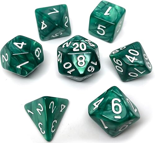 Juego de dados poliédricos de remolino de mármol, juego de 7 piezas con un D20, D12, D10, D8, D6, D4 y D00 (mármol verde con fuente blanca)