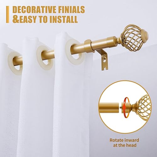 Miniatura 3 de Niviy Barras de cortina para ventanas de 32 a 122 pulgadas, juego de barras de cortina doradas con 3 soportes, barras de cortina decorativas largas