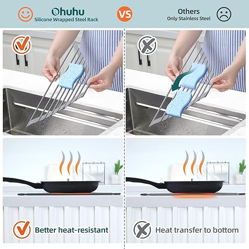 Vista 26 de Ohuhu Escurridor de platos sobre el fregadero, 17.6 pulgadas de ancho x 15.4 pulgadas de largo, organizador de fregadero de cocina, organizador