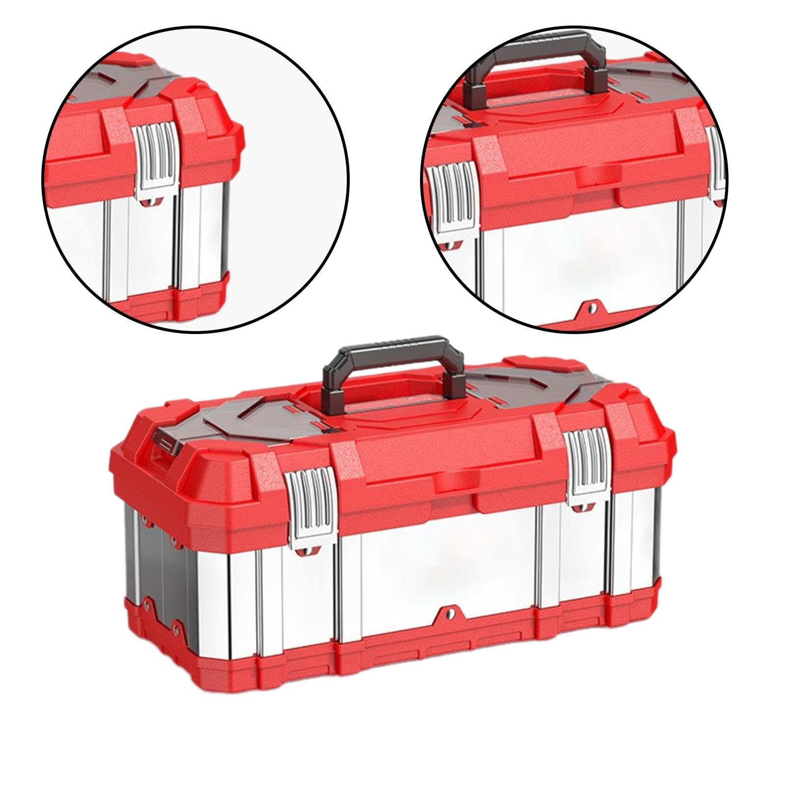 Generic Boîte de Rangement En Acier Inoxydable avec Séparateurs, Plateau, Poignée et Fermeture. Grande Capacité, Idéale pour Les Petits Objets, 40cmx21cmx21cm