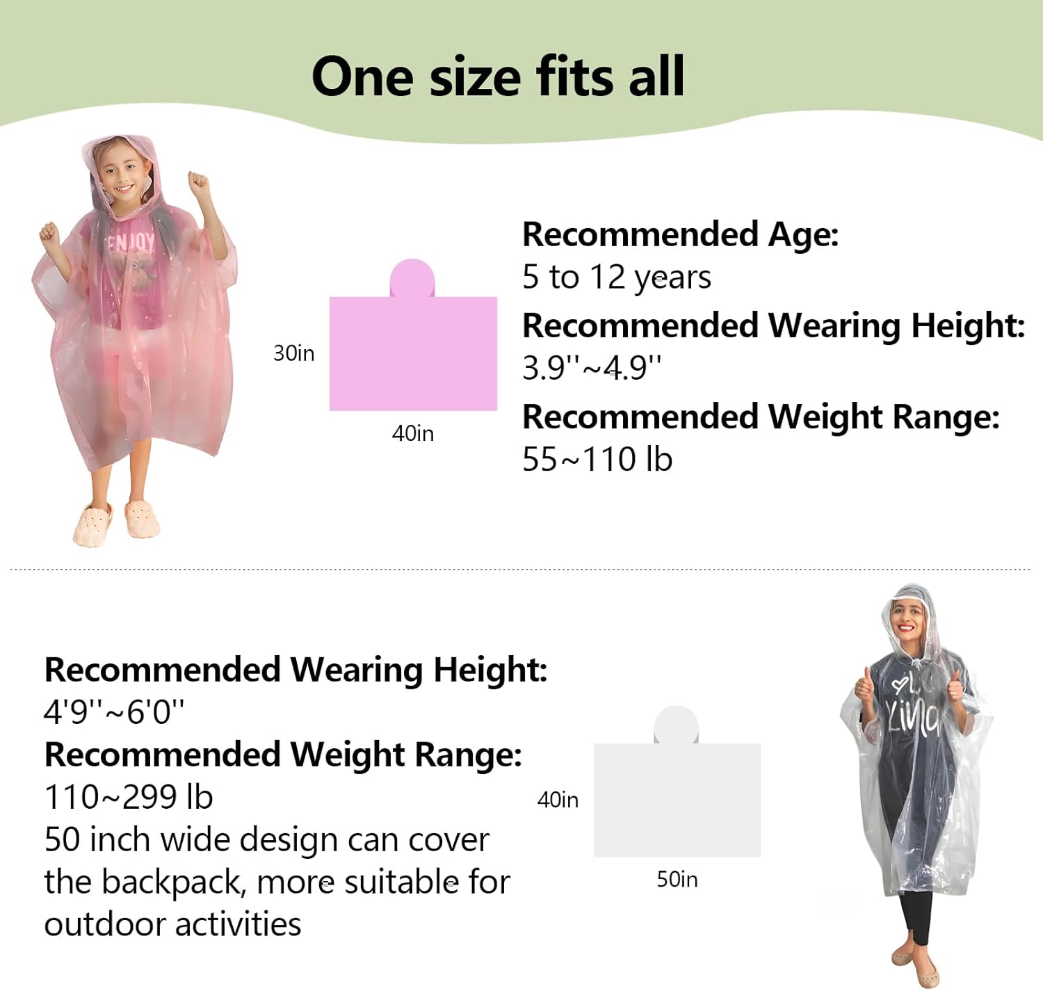 Emergency Disposable Rain Ponchos Family Pack, Rainwear for Adults & Kid-Portable for School Trips and Outdoor Events