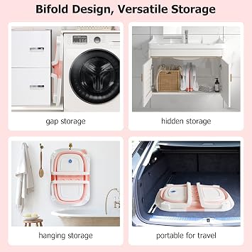 Collapsible Baby Bath Foldable Tub Bathtub Newborn with Seat Support Cushion & Stand Folding Baths for Toddler 0-6 Months Foam Pillow Travel Portable Infant Tubs Soft Bathing Insert Pad Kids Pink