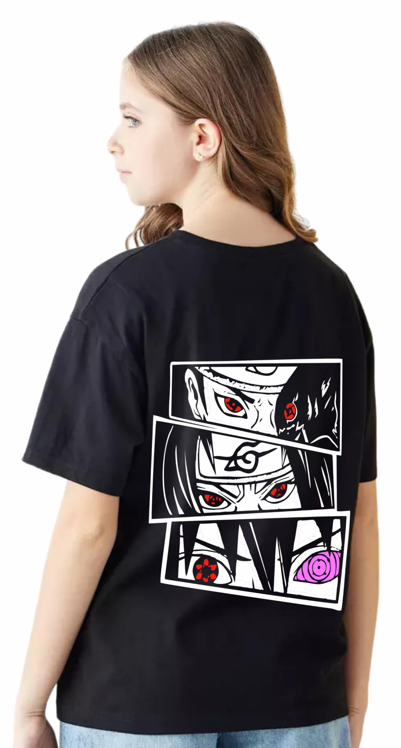 Uniplanet Store Maglietta in cotone a mezza manica vestibilità regolare Black Story Anime Girls stampa posteriore