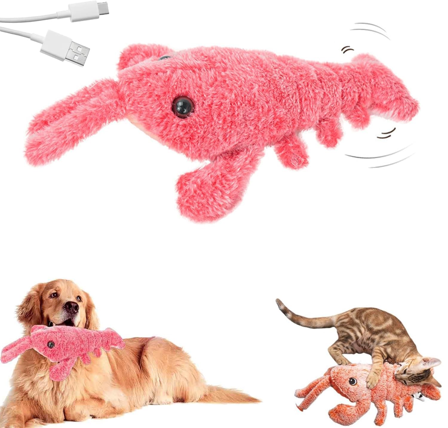 Gahwa Cute Interactive Dog Toy, Floppy Lobster Funny Interactive Cat Dog Plush Toys USB Rechargeable Jumping Moving Dog Toys Pet Puppy Chew Toys (Pink)