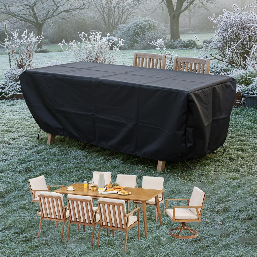 Copritavolo da Esterno Impermeabile 160x100x90cm/LxlxA Copertura Tavolo e Sedia Terrazzo Tessuto Oxford 420D, Antineve, Resistente alle Intemperie, Nero Copertura Impermeabile per Mobili da Giardino